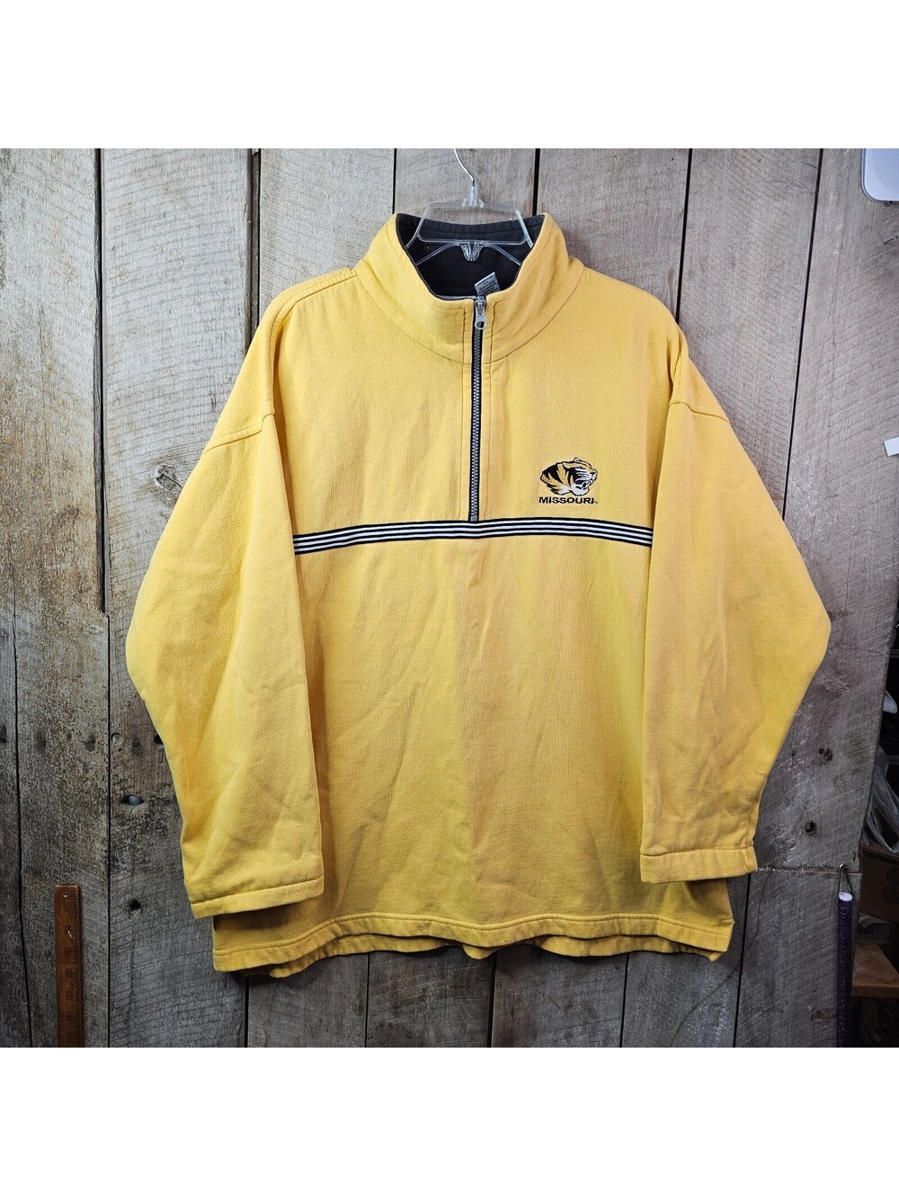 Vintage Missouri Tigers Quarter Zip Sweatshirt Yellow Black DiporT USA Men's L